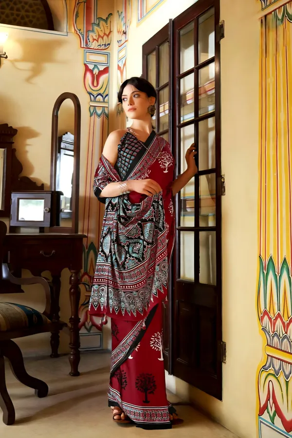 Red_Traditional_Ajrakh_Print_Semi_Modal_Silk_Sareee_566008